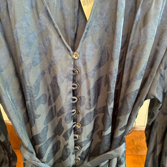 Anthropologie Medium green blue button up belted jump suit NWT - Picture 9 of 9